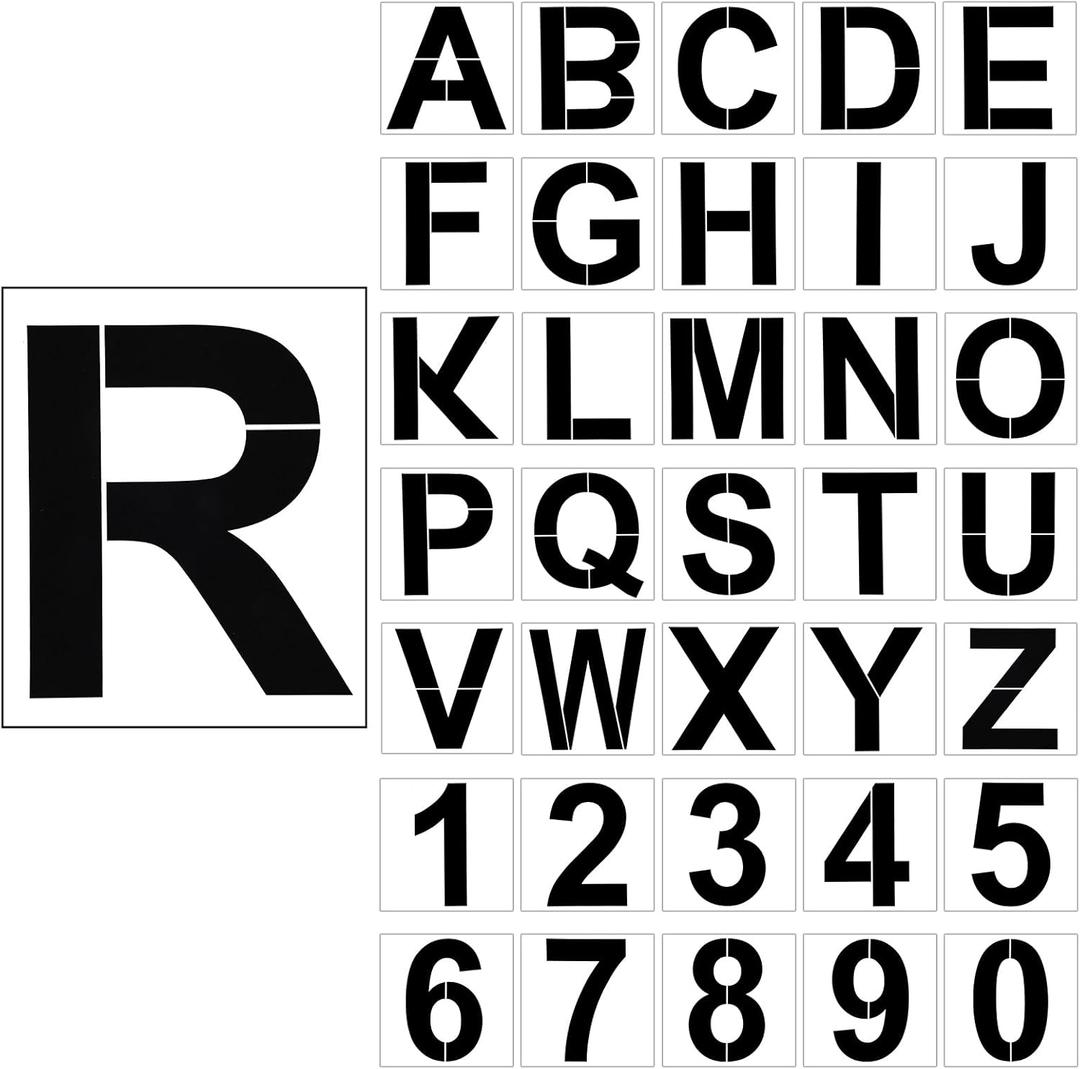 SATINIOR 36 Pieces Large Letter Stencils Number Reusable Alphabet Stencils Numbers Templates Craft for Wood Wall Fabric Signage Chalkboard Painting DIY Projects(16 Inch)