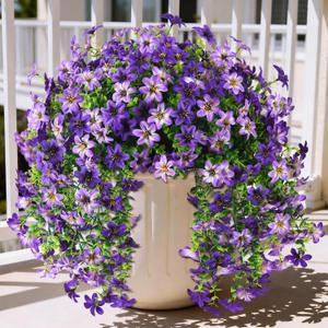 2 x Artificial Flowers for Outdoors Faux Hanging Plants Spring Summer Decoration, 2 Pcs Fake Silk Floral Realistic Outside Flowers UV Resistant No Fade for Planter Pot Porch Patio Window Yard Decor