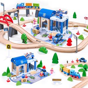 102Pcs Wooden Train Set for Toddlers, Wooden Train Track - Expandable and Changeable, Safe Educational Train Toys Gift for Boys & Girls Kids Ages 3-5 4-8, Compatible with All Major Brands