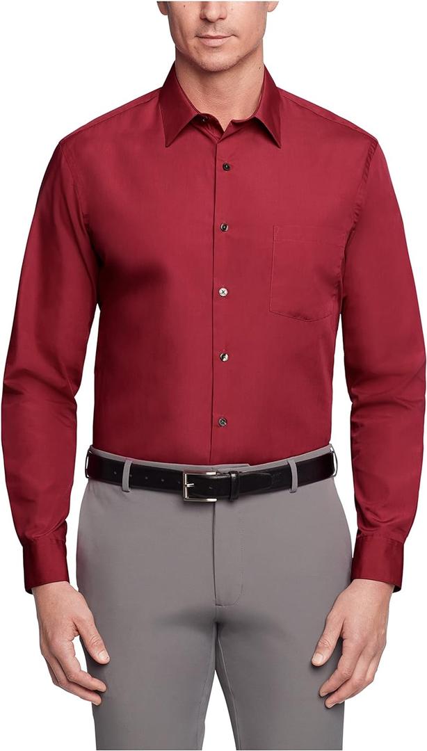 Van Heusen Men's Dress Shirt Regular Fit Poplin Solid (15.5" Neck 36"-37" Sleeve, Magenta) M