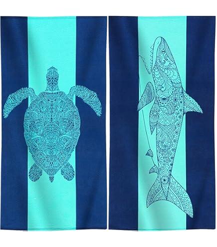 Genovega 2 Packs Oversized Beach Towel Terry 36 x 72 in Clearance Soft Towels Large Big Pool Camping Swim Bath Travel Essentials Accessories Haves Vacation Necessities Adults Gifts Deep Blue Sharks