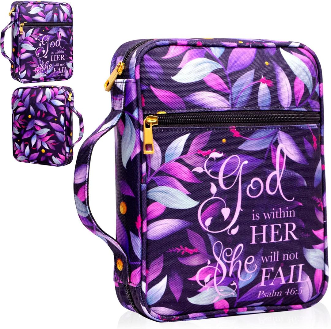 Bible Cover for Women, Bible Holder, Bible Cover Carrier Carrying Organizer Bag, God is Within Her She Will Not Fall, Zipper and Pockets for Standard Size Bible, Gift for Women(Pink1)