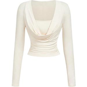 Floerns Women's Casual Cowl Neck Long Sleeve T Shirts Draped Ruched Fitted Tops, XS