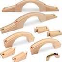 2 Pack Wood Train Track Extension Wooden Train Bridge Track Wooden Railway Bridge Accessories Wood Railroads Connectors Compatible with Most Toy Railroads for Birthdays Holiday