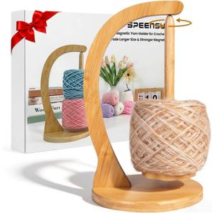 SPEENSUN Yarn Holder for Crocheting, Upgrade Larger Size & Magnetic Crochet Yarn Holder, Rotating Design Holds Most Yarns Up to 1.1 lbs, Crochet Gift for Knitting Lovers with Packaging Box (Natural Bamboo)
