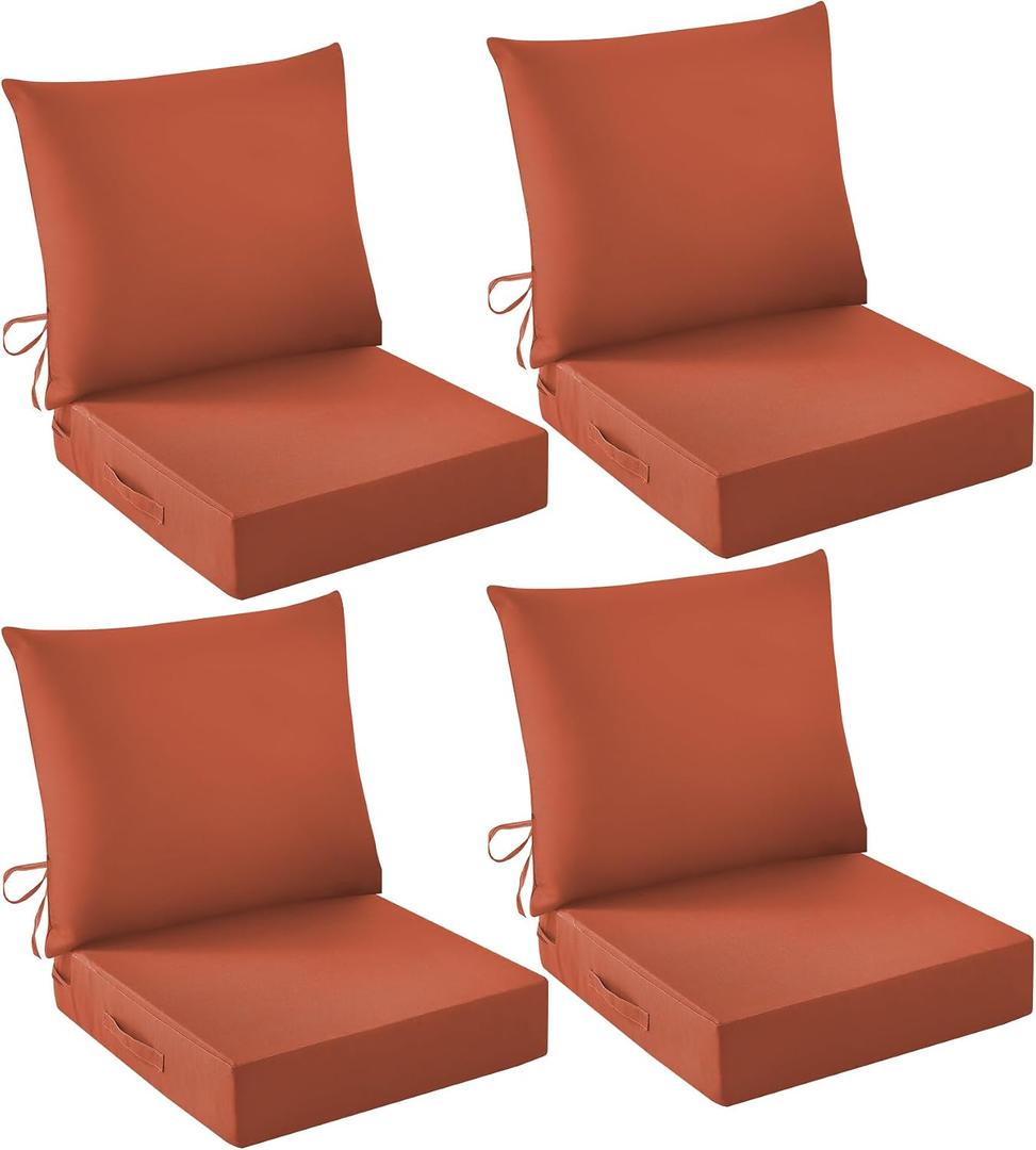 Outdoor Chair Cushions, 24 x 24 Inch Outdoor Cushion for Patio Furniture, Patio Chair Cushion, Waterproof & Fade Resistant Deep Patio Furniture Cushions Set with Handle and Ties, Spice (Set of 4)