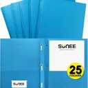 SUNEE 2 Pocket Folders with Prongs (25 Pack, Blue), Paper Folders with 2 Pockets and 3 Prongs Fit Letter Size Paper, Folders with Prongs for School Office Home Business