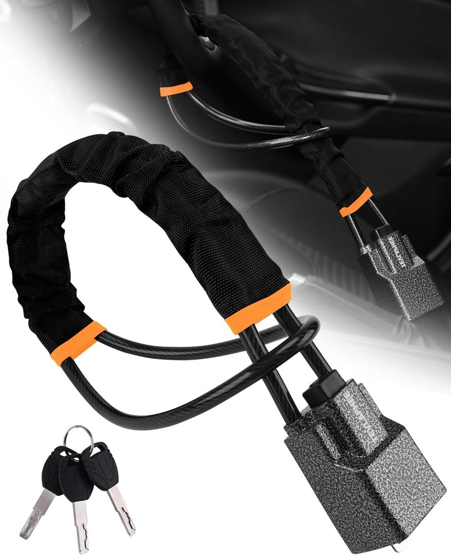 Tevlaphee Steering Wheel Lock Seat Belt Lock Universal Anti Theft Car Device Car Lock Car Theft Prevention with 3 Keys for Car Security Fit Most Vehicles Truck SUV Van (Black)