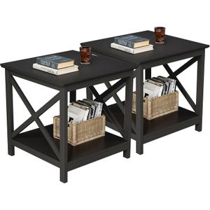 ChooChoo End Tables Set of 2, 24 Inch End Table with 2-Tier Storage Shelf, 23.62"D x 23.62"W x 23.62"H