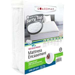Guardmax Terry Cotton Zippered Mattress Encasement - Crib Size - 100% Waterproof and Bed Bug Proof Mattress Protector - Absorbent Six-Sided Mattress Cover (Terry Cotton, Crib)