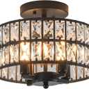 SeeU Modern Crystal Chandelier Black Flush Mount Pendant Lighting 12.6'' Ceiling Light Fixture for Bathroom Bedroom Hallway