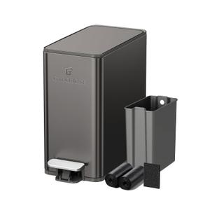 10L/2.6G Slim Bathroom Trash Can, Narrow Stainless Steel Soft-Close Step Pedal Bin with Lid, Odor Control Carbon Box, Removable Inner Bucket, Small Waste Bin for Bedroom, Office, RV (Gray)