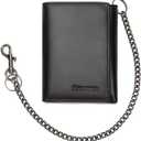 Mens Wallet with Chain, Genuine Leather Trifold Wallet RFID Blocking Anti-Theft Chain for Biker, Motorcycle(Black)