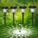 BEAU JARDIN 8 Pack Solar Pathway Lights White + Color Changing Stainless Steel 3 Mode Outdoor Multicolor Metal Solar Powered Waterproof Glass for Garden Landscape Path Yard Walkway Driveway Black