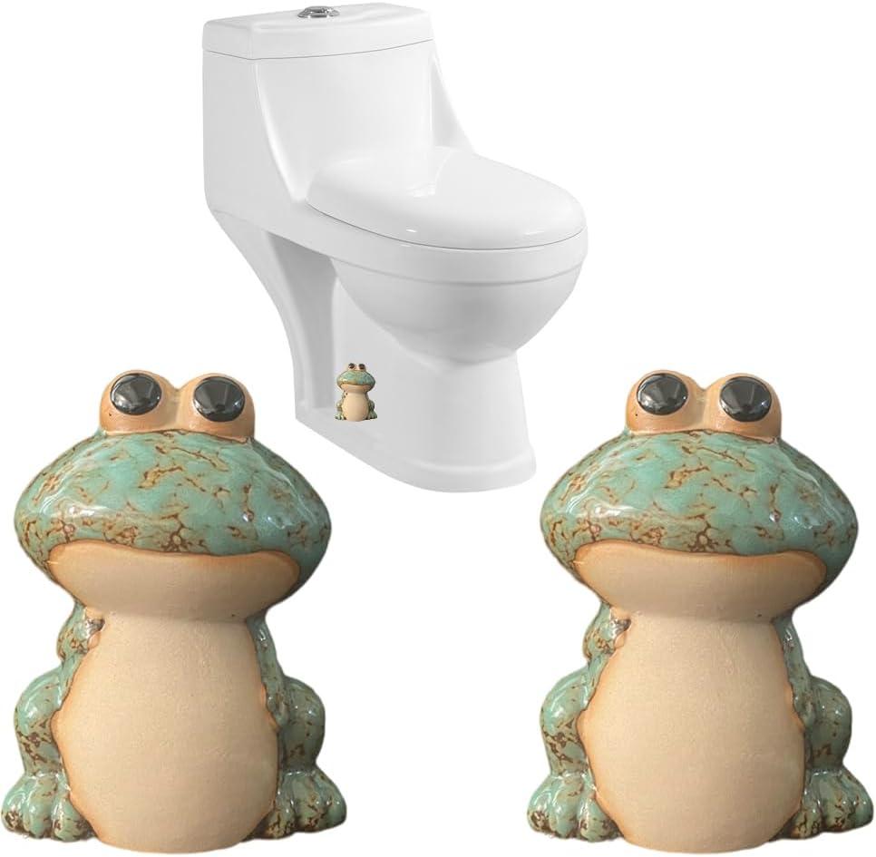 Frog Toilet Bolt Caps Ceramic Toilet Bolt Covers Decorative Toilet Screw Cover Caps, Toilet Caps for Bottom of Toilet, Cute Toilet Bowl Bolt Covers for Bathroom Decor, Easy to install (Green)