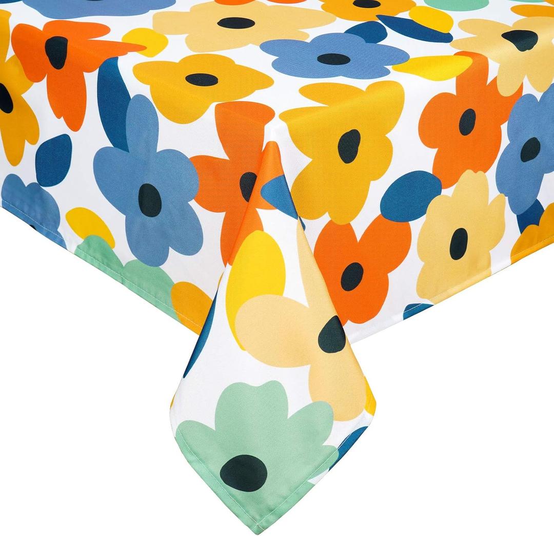 Floral Tablecloth, Flowers Table Cloth for Spring Summer Fall Autumn, Waterproof Tablecloth for Kitchen Dining Room Picnic Party Banquet, Outdoor Indoor Use Table Cover, Rectangle 60 x 84 inch (140" x 140" (Rectangular), Colorful)