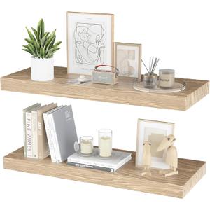 Floating Shelves for Wall - 24 x 9 Inch Natural Wood Shelves for Bathroom, Bedroom, Kitchen Decor, Farmhouse Decor Set of 2