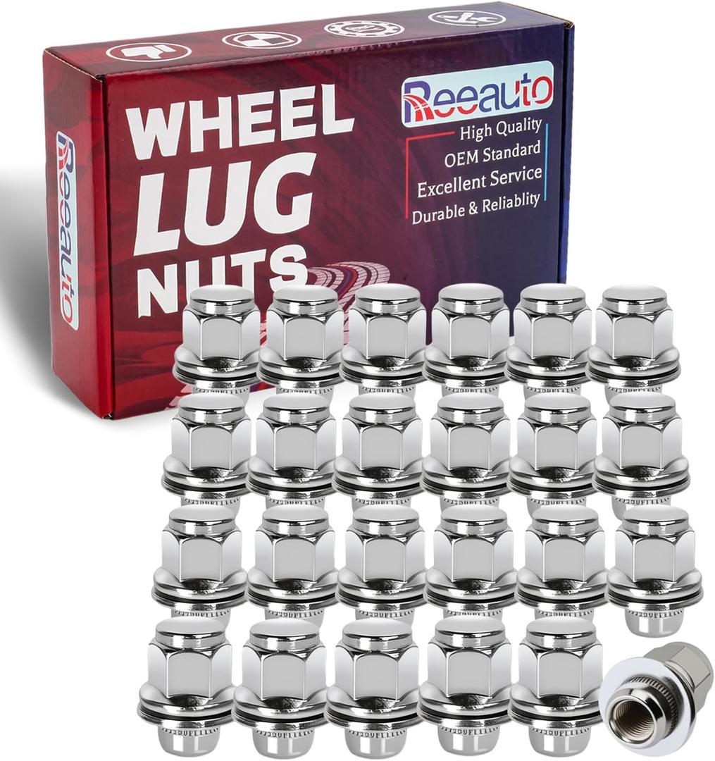M12x1.25 Lug Nuts with Mag Flat Seat 24 pcs 13/16" 21mm Hex 1.46x1.18 Chrome Compatible with Frontier NP300 Titan (Non XD)