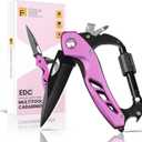 Pink Multitool Carabiner, Stocking Stuffers Gifts for Mom Women Wife, 6-in-1 Keychain Multi Tools with Window Breaker, Bottle Opener and Screwdriver, EDC Gear Gadget for Camping Hiking