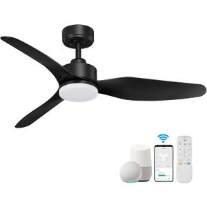 Hoenofly 48 Smart Ceiling Fans with LED Lights Remote,Quiet DC Motor,Dimmable,Outdoor Indoor Modern Ceiling Fan Controlled by WIFI Alexa App,3 Black Blades for Bedroom Living Room Patio Porch