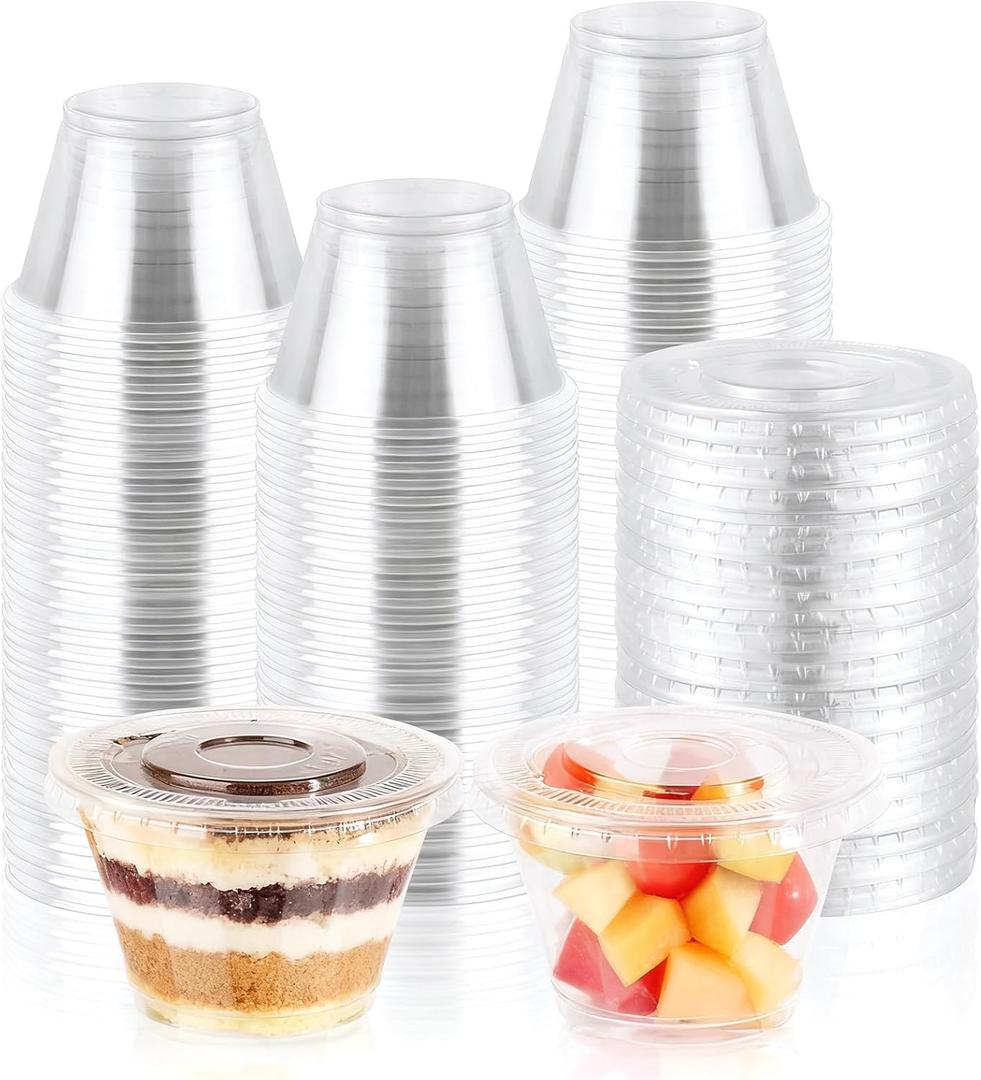 50 Sets 7 oz Clear Plastic Cups with Lids No Hole, Fruit Cups with Lids, Disposable Cup for Dessert, Parfait, Ice Cream, Yogurt, Pudding, Cake, Cold Drinks, Smoothie and Snacks