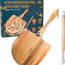 Acacia Wood Pizza Peel & Wooden Paddle Set  Folding Handle Pizza Board with 18 Turning Fork, Pizza Oven Tools & Accessories for Homemade Pizza, Bread & Baking, Gifts for Pizza Lovers