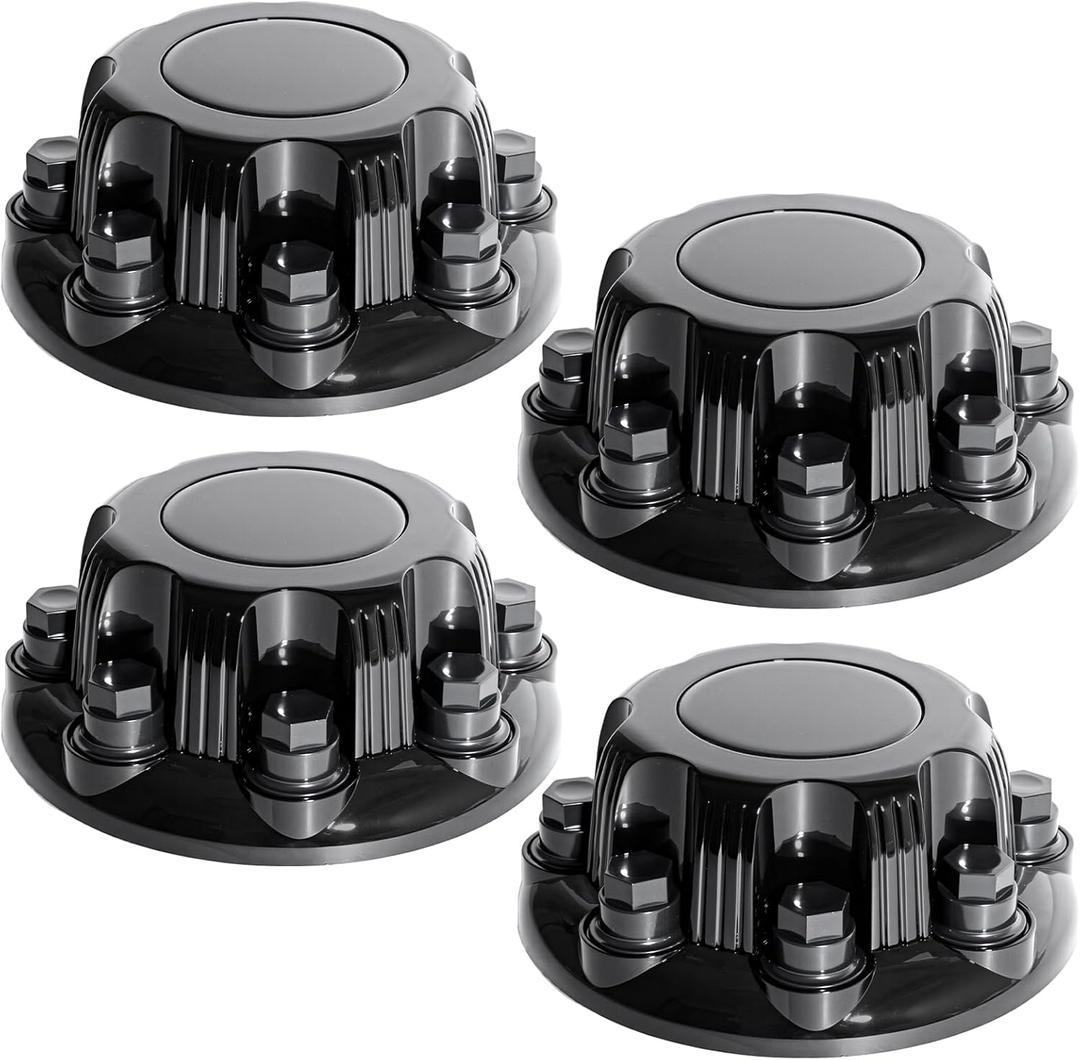 Chrome Wheel 8 Lug Chevy Center Caps Compatible with Select 16 Inch Van & Truck Rim Wheels - Replacement 15039489, 15039488, 9597169, 9597170 Rim Hub Cover, Set of 4, Black