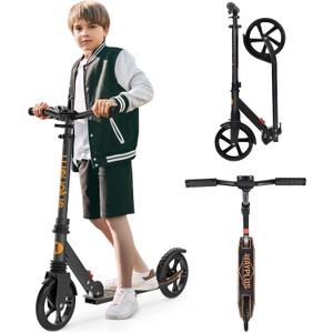 Kick Scooter for Ages 6+,Kid, Teens & Adults. Max Load 240 LBS. Foldable, Lightweight, 8IN Big Wheels for Kids, Teen and Adults, 4 Adjustable Levels. Bearing ABEC9 (Orange)