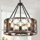Farmhouse Chandelier, 19.8 inch 5-Light Black Dining Room Lighting Fixtures Rustic Adjustable Hanging Pendant Lighting for Kitchen Island Entryway Foyer Bedroom Hallway (Brown)