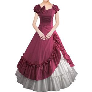 Women's Gothic Victorian Dress Vintage Civil War Ball Gown Masquerade Dresses (Medium, Red)