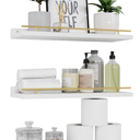 WOPITUES Floating Shelves with Gold Metal Guardrail, Shelves for Wall Decor Set of 3, Wall Shelves for Bedroom, Bathroom, Kitchen, Living Room, Plants, Picture Frames, Art Black and Gold