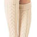 SherryDC Women's Cable Knit Long Boot Stocking Socks Knee High Winter Leg Warmers (Whole Wheat)