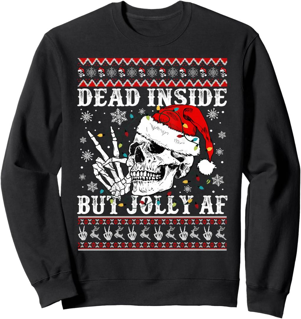 Funny Christmas Dead Inside Skeleton Skull Ugly Xmas Sweater Sweatshirt,M
