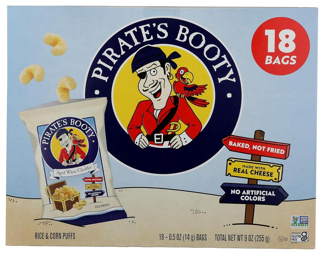 PIRATE BRANDS Aged White Cheddar Rice & Corn Puffs 18pk, 9 OZ, BBD 01/26/2026