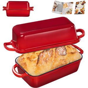 GRMImosa 2 in 1 Cast Iron Loaf Pan wiht Lid, Bread Loaf Pans for Baking Bread 9x5, Sourdough Bread Baking Pan for Homemade Bread, Meatloaf, Cherry