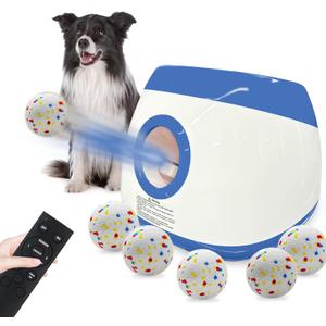 SOCO Automatic Ball Launcher for Dogs Large- 3 Distance Settings (40/60/80FT) w/Remote Control | 2.5" ETPU Tennis Balls | Indoor/Outdoor Dog Toy | 6 Balls & Quick Charge Included