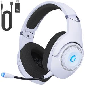 Wireless Gaming Headset for PS5, 2.4GHz Gaming Headphones Wireless with Noise Canceling Microphone for PC, PS4, Fortnite & Call of Duty/FPS Gamers, 40Hr Battery Gamer Headset for PC, Frosty White