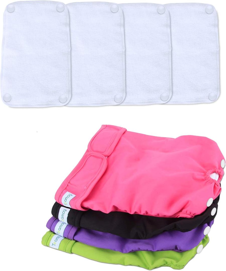 Teamoy Reusable Female Dog Diapers with Inserts (Pack of 4), Doggie Diaper Liners Period Pants for Dogs in Heat & Incontinence, Super-Absorbent, M (M(Fit 14"-20" Waist))