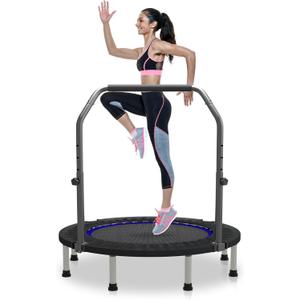HYD-Parts 40" 48" Mini Trampoline for Adults and Kids Exercise Rebounder with Adjustable Bar Fitness Trampoline Indoor Max Load 330 440lbs