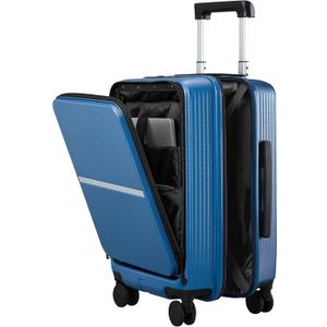 Hanke 20 Inch Carry On Luggage Airline Approved Hard Shell Suitcases with Wheels & Front Pocket Travel Luggage Lightweight Carry On Suitcase for Travel Rolling Luggage(Blue)