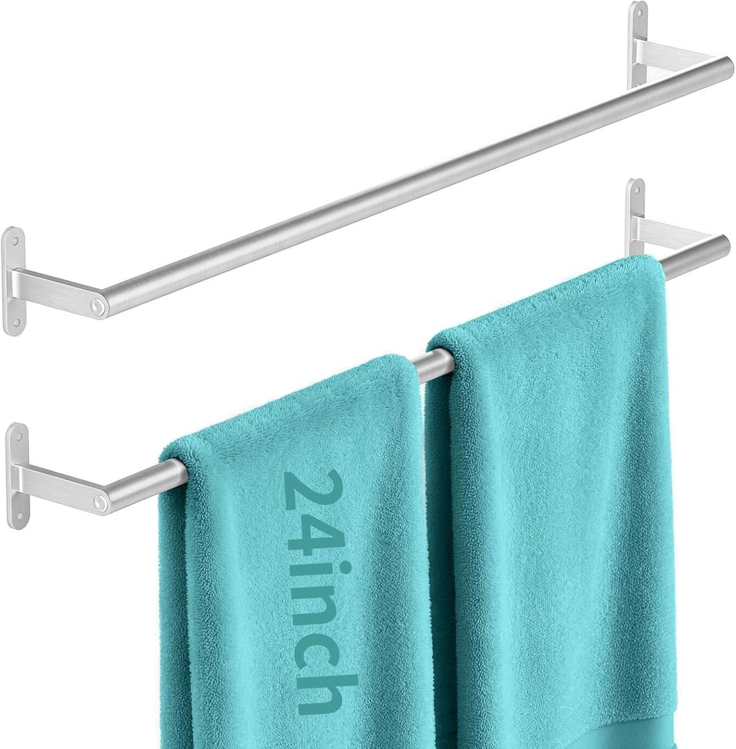 2-Pack Brushed Nickel Bathroom Towel Bar, 24-Inch Towel Racks for Bathroom Wall Mounted, Heavy Duty Towel Rod Holder Mordern Home Decor