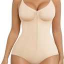 SHAPERX Women's Shapewear Bodysuit Tummy Control Seamless Zip-Up Body Shaper Waist Defining Body Suit (Beige Brief), S/M