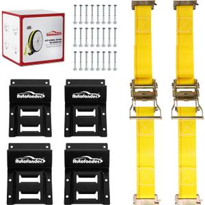 Wheel Chock Tie Down Kit (4,500lb Break Strength) Heavy Duty Trailer Tire Straps System for ATV, UTV, Lawn Mower & More - Ratchet Tie Downs Accessories with E Track for Four Wheeler