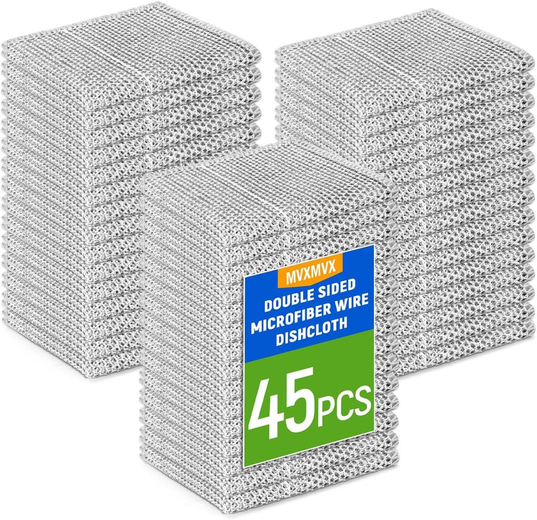3 Layers Wire Dishwashing Rag 45PCS- Non Scratch Wire Dishcloth Home Essentials-Reusable Steel Wool Scrubber Washcloths,Dish Towels for Kitchen and Dishcloths Set for Pans Sinks & Cookware