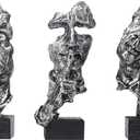 aboxoo Large Size 3 Pcs Thinker Statue, Silence is Gold, See No Evil Hear No Evil Speak No Evil Statues, Modern Resin Sculptures Decor for Living Room, Home, Office Study (Silver)