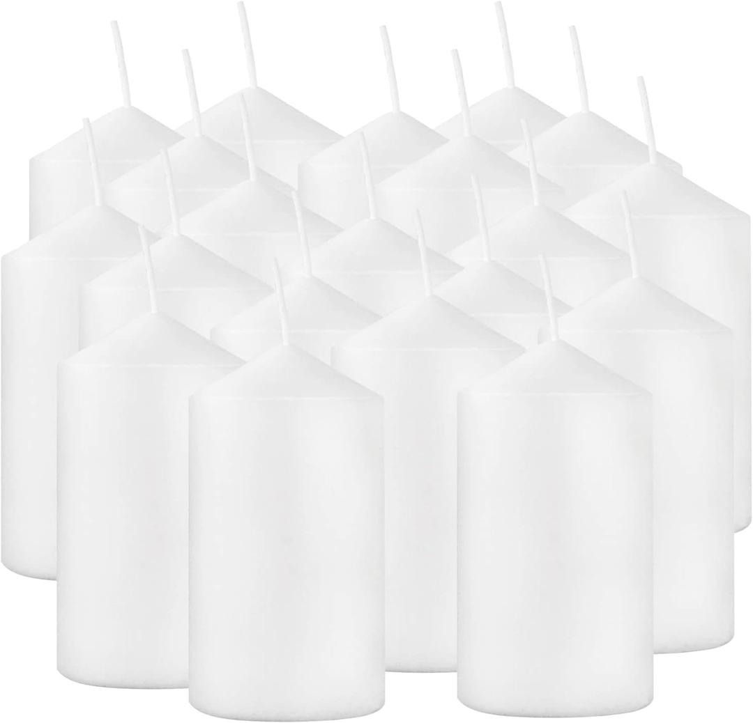 YOROXRG 2"x4" High White Pillar Candles, Set of 20 Unscented. Bulk Buy. Ideal for Halloween, Wedding, Emergency Lanterns, Household, Wedding and Home Dcor Candlesticks