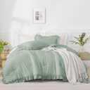 Andency Queen Size Comforter Set, Sage Green Ruffle Bedding Set, 3 Pieces Boho Comforter for Queen Bed, Farmhouse Ruffle Bed Comforter Set, Lightweight and Soft Bedding Comforter for All Seasons