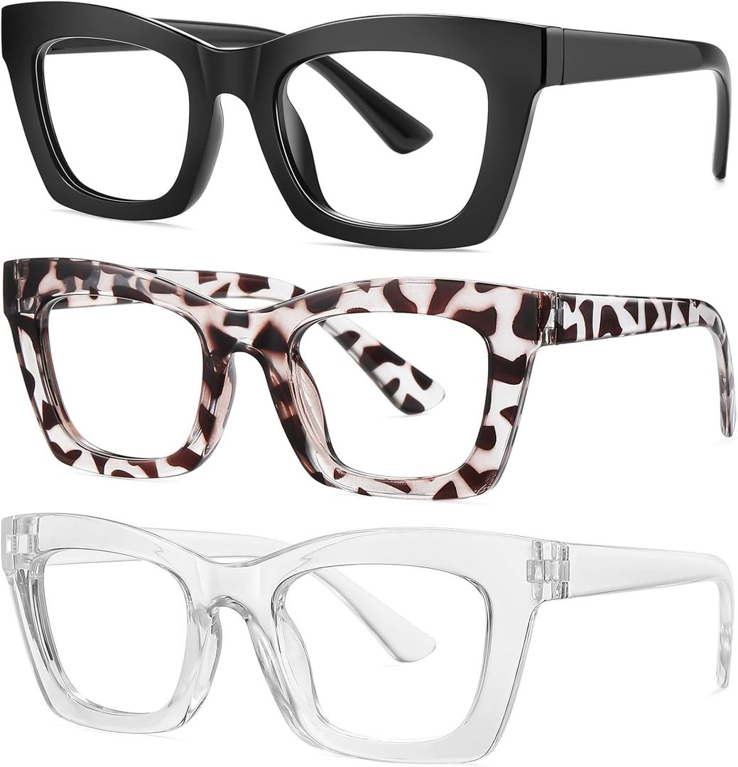 Okany Blue Light Blocking Glasses for Women Men Fashion Computer Screen Gaming TV Phones Anti Eyestrain & UV Glare Glasses 3 Pack (3 Pack Black + Leopard Print + White)