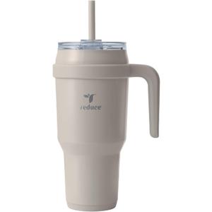 REDUCE 40 oz Stainless Steel Tumbler with Handle - Dual-Wall Vacuum Insulated Travel Mug, Sweat-Proof Lid & Reusable Straw - Keeps Drinks Cold for 24 Hrs, Fits Cupholders, Dishwasher Safe - Sand