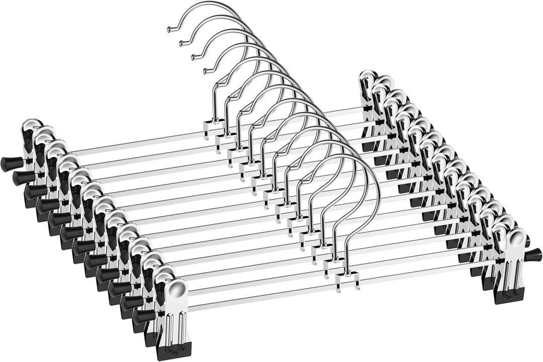 NORTHERN BROTHERS Pants Hangers 20 Pack Skirt Hangers with Clips Metal Adjustable Hanger for Pants Trousers Men Women Kids Clothes